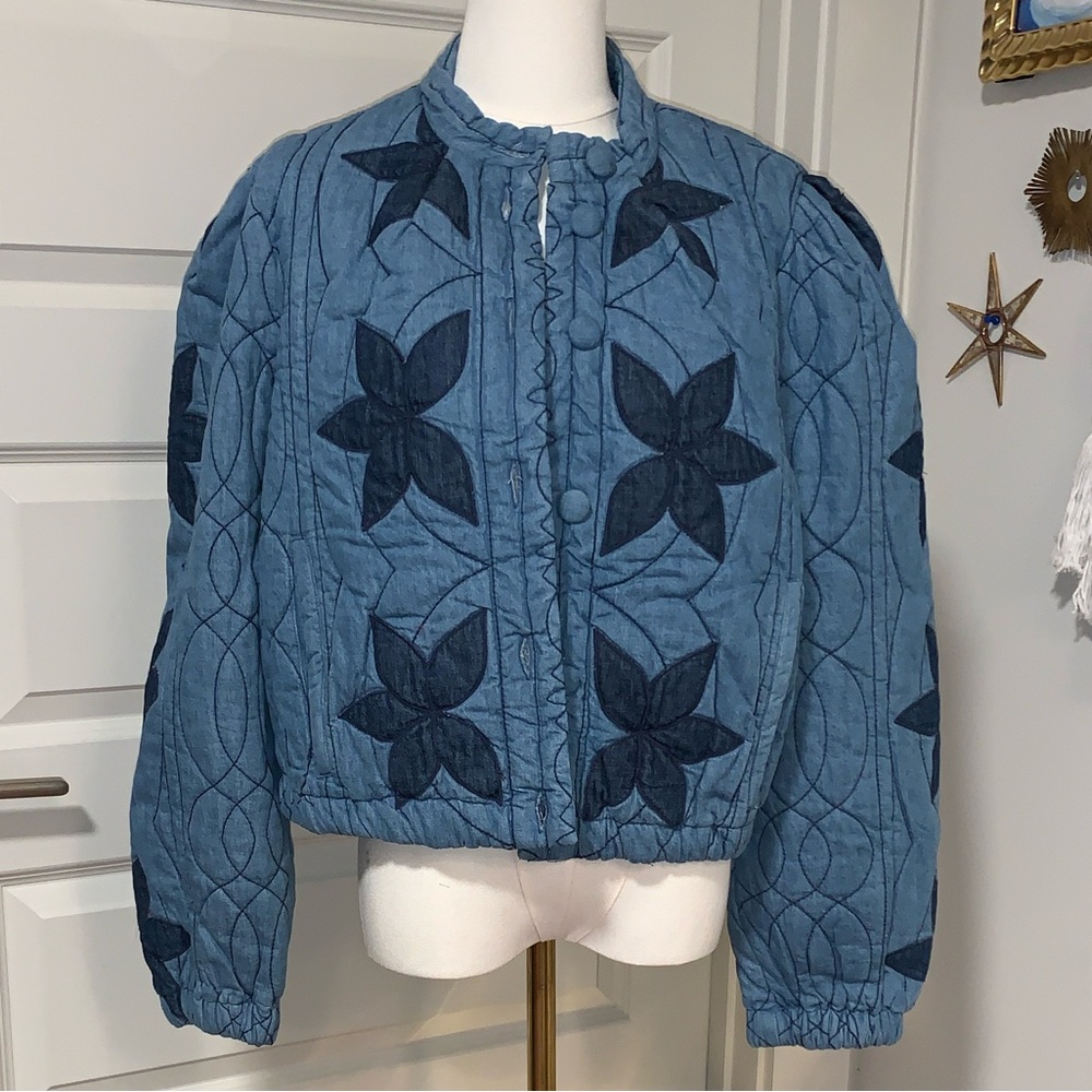 Free People Blue Quilted Jacket